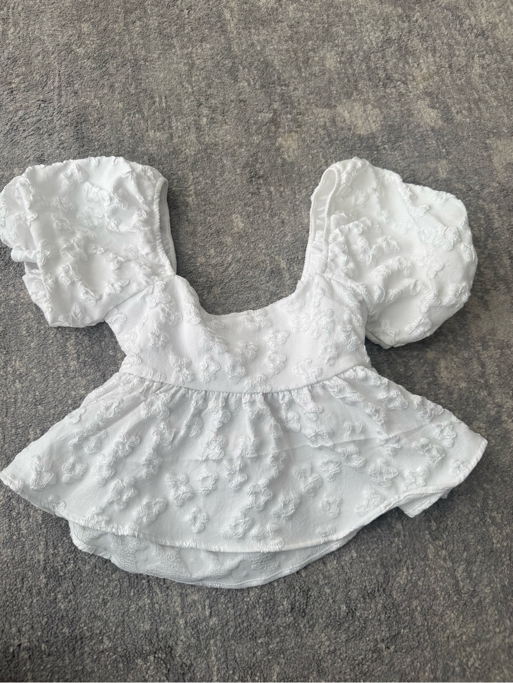White Puff Sleeve Peplum Crop Top